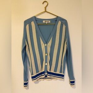 Diane Von Furstenberg Blue and Cream Striped Sheer Cardigan